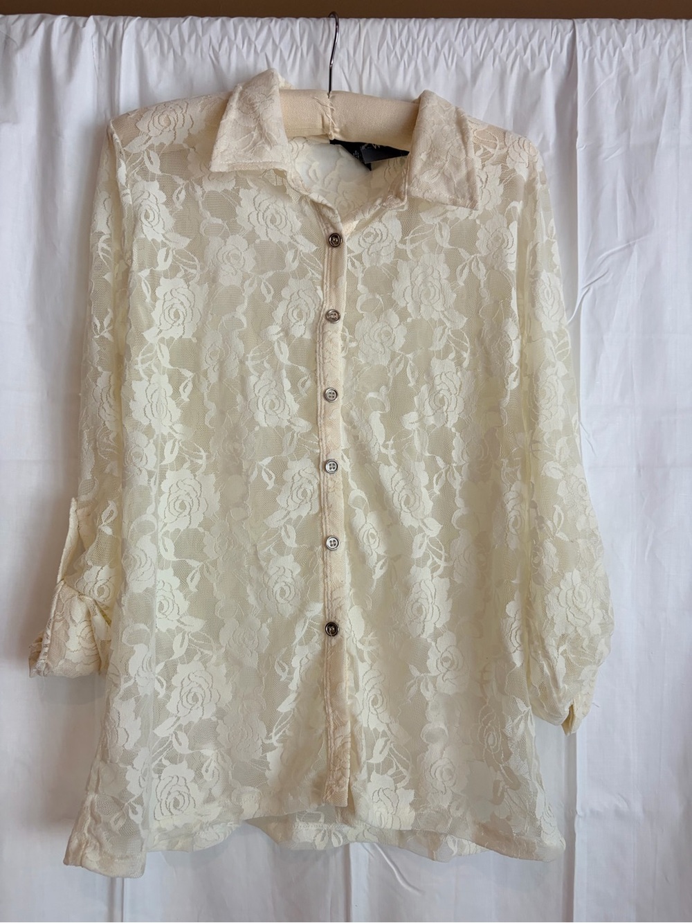 Wet Seal Cream Lace Button-Front Blouse
